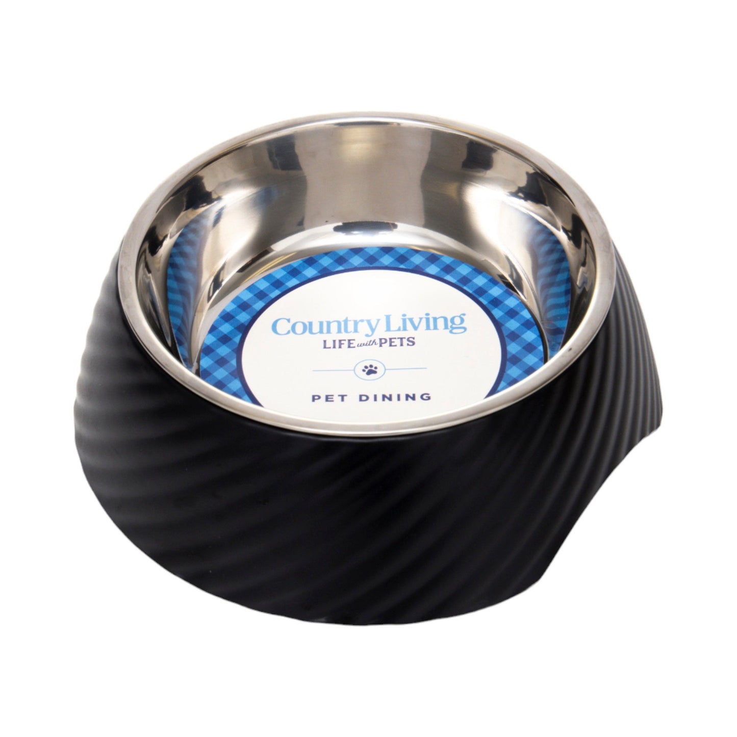 Country Living Set of 2 Round Twill Melamine Dog Bowls with Removable Stainless Steel Inserts – Black