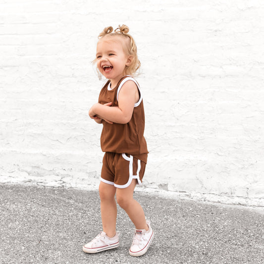 TRACK SHORTS SET- Bamboo Rib Sienna