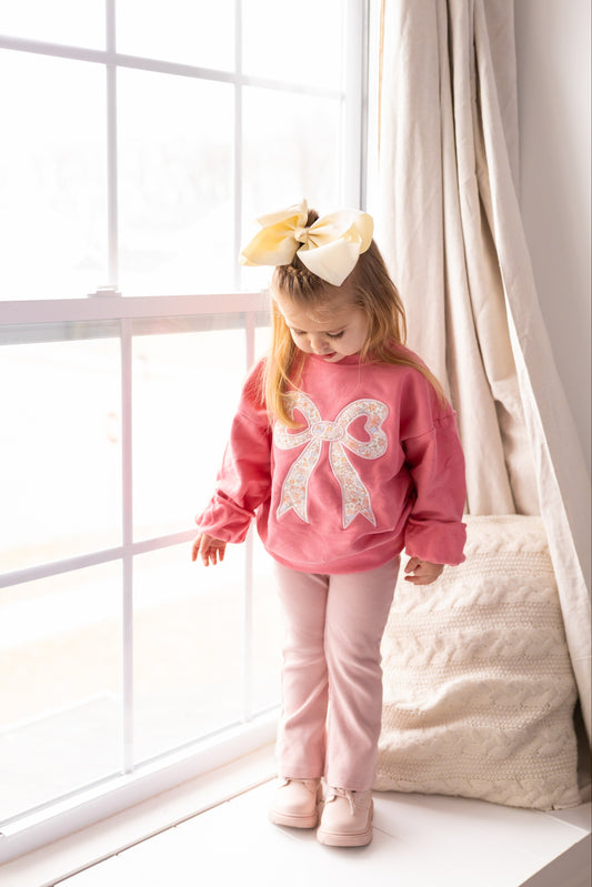 Applique Floral Bow Crewneck Sweatshirt