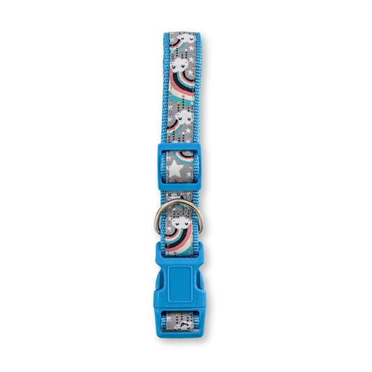 Nylon Dog Collar with Embroidered Rainbow Design, Secure & Adjustable Fit, Comfortable Wear