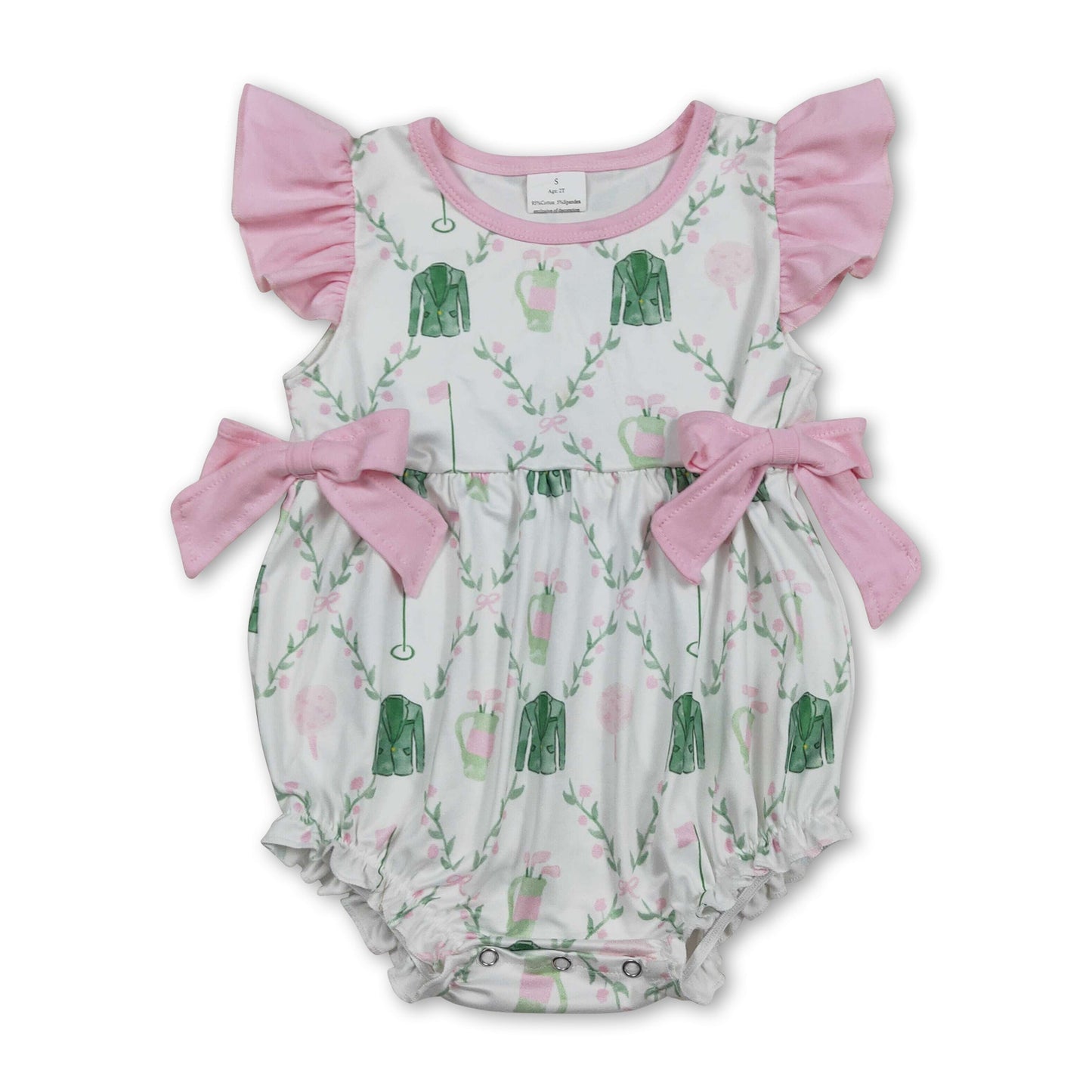 Pink flutter sleeves golf baby girls summer romper