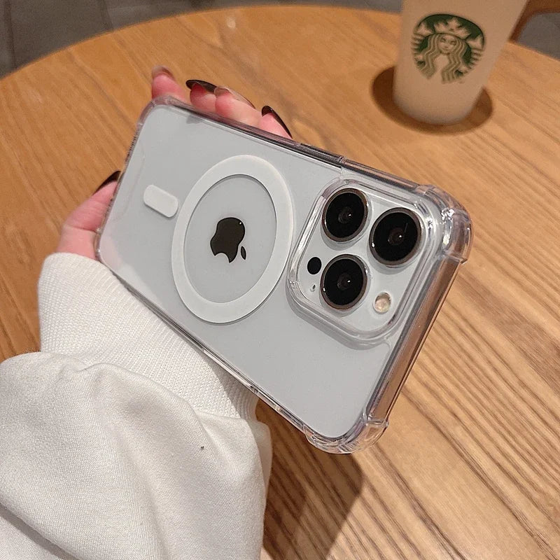 Luxury Shockproof Magsafe Wireless Charge Transparen Phone Case