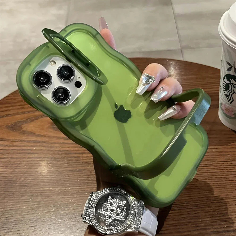 2IN1 Folding Stand Wave Clear Phone Case For iPhone