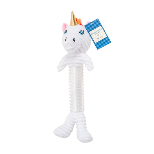 Country Living Thermoplastic Rubber Skinny Unicorn Corduroy Plush Dog Toy – with Squeaker & Crinkle Paper
