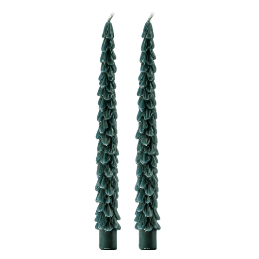Green Tree Taper Candles - Set of 2