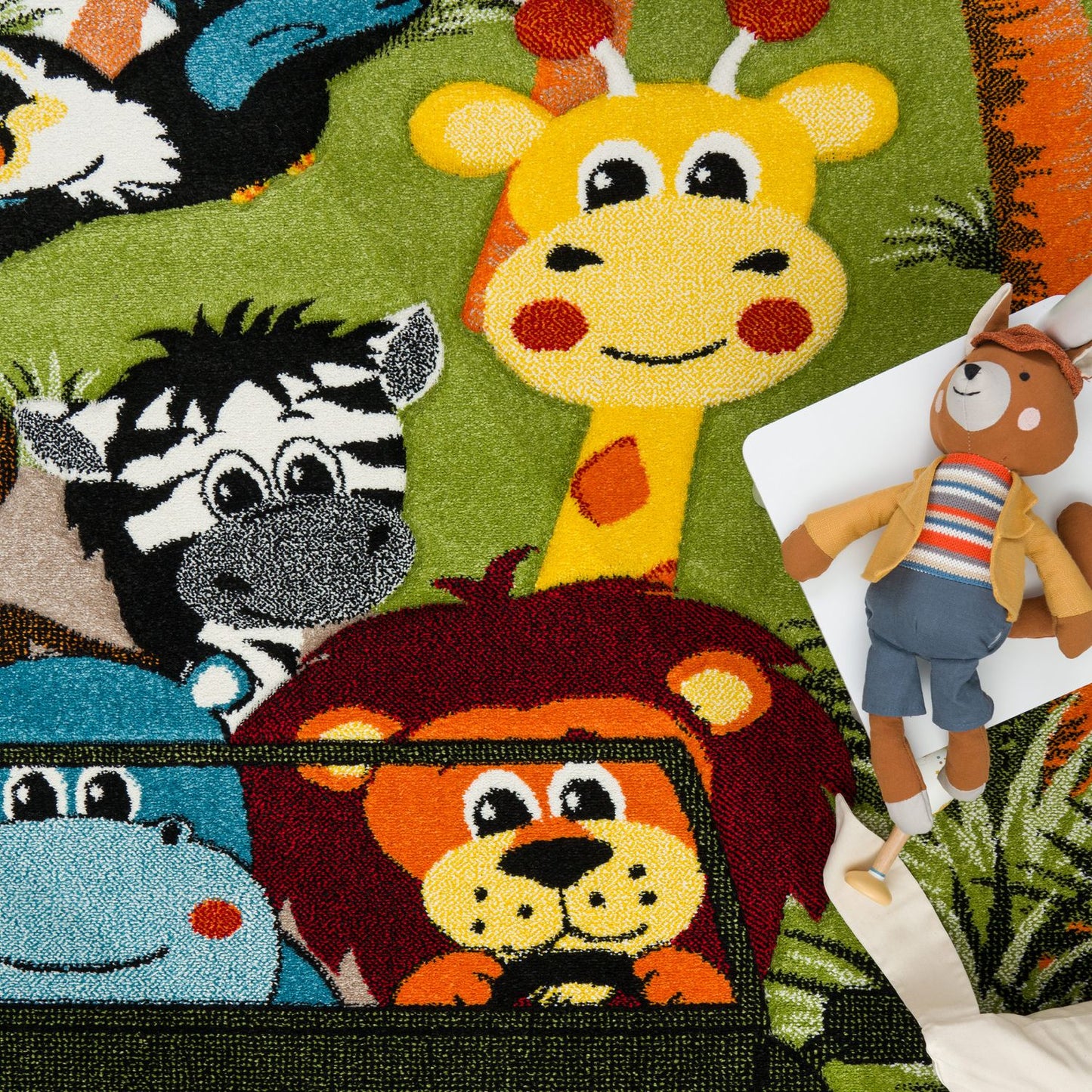 Kids Rug Jungle Safari Jeep with Lion & Hippo