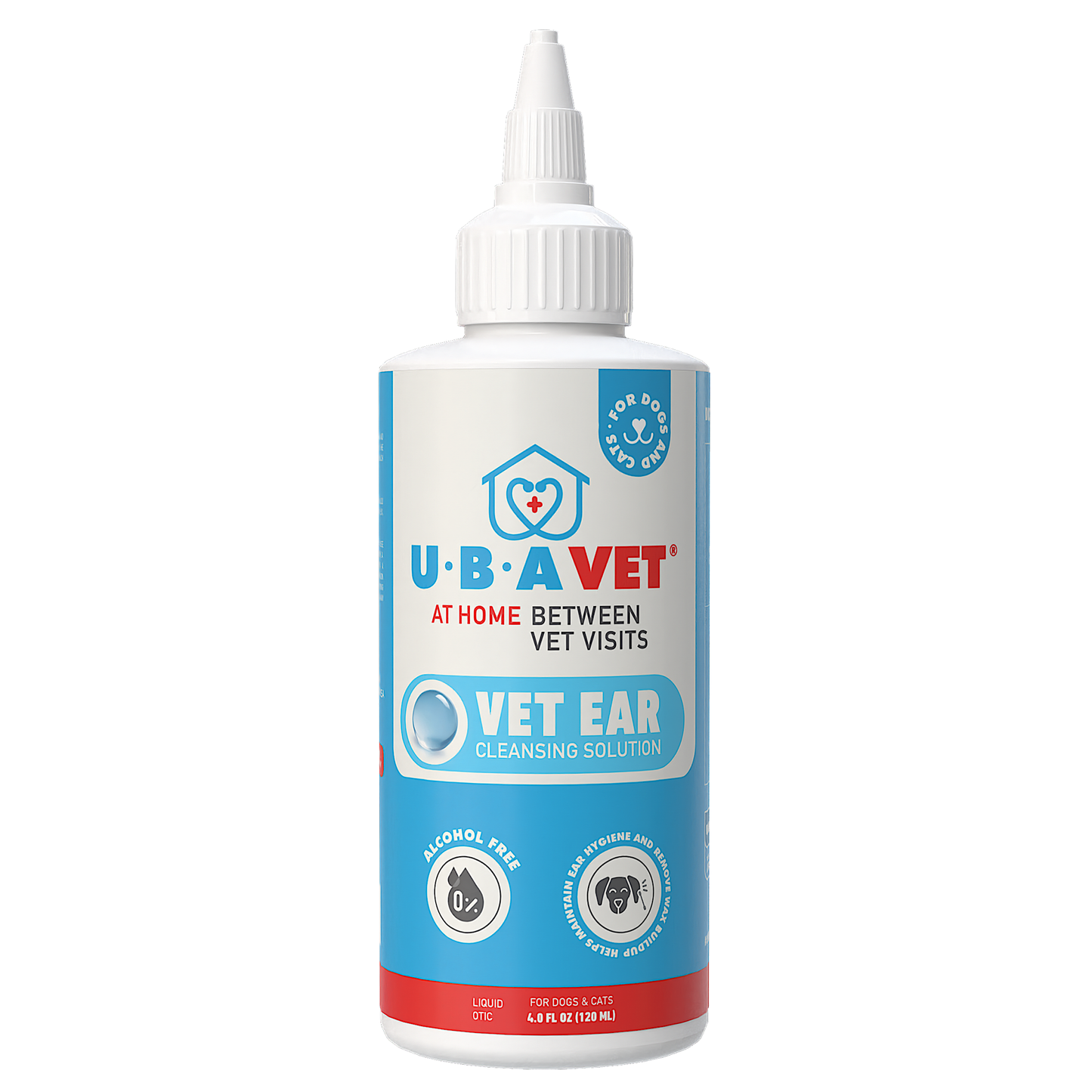 UBAVET Vet Ear Cleansing Solution for Dogs & Cats – (4 fl oz / 120ml)