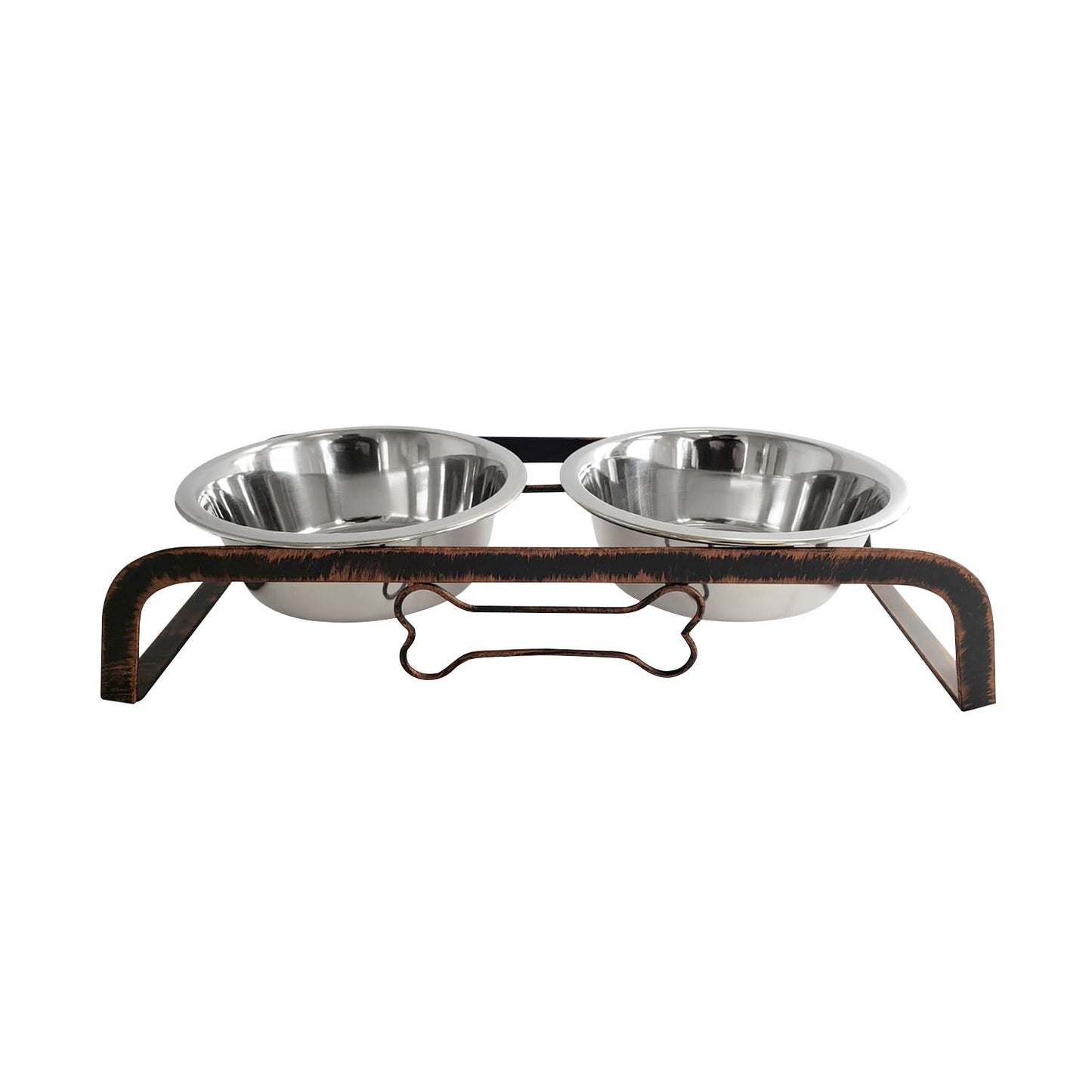 Country Living Rustic Dog Bone Elevated Feeder with 2 Stainless Steel Bowls