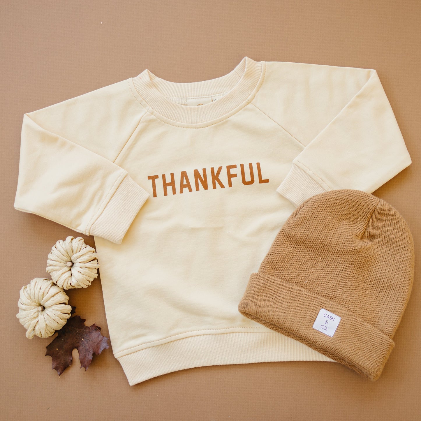 Thankful Organic Cotton Crewneck Sweatshirt - Cream or Brown