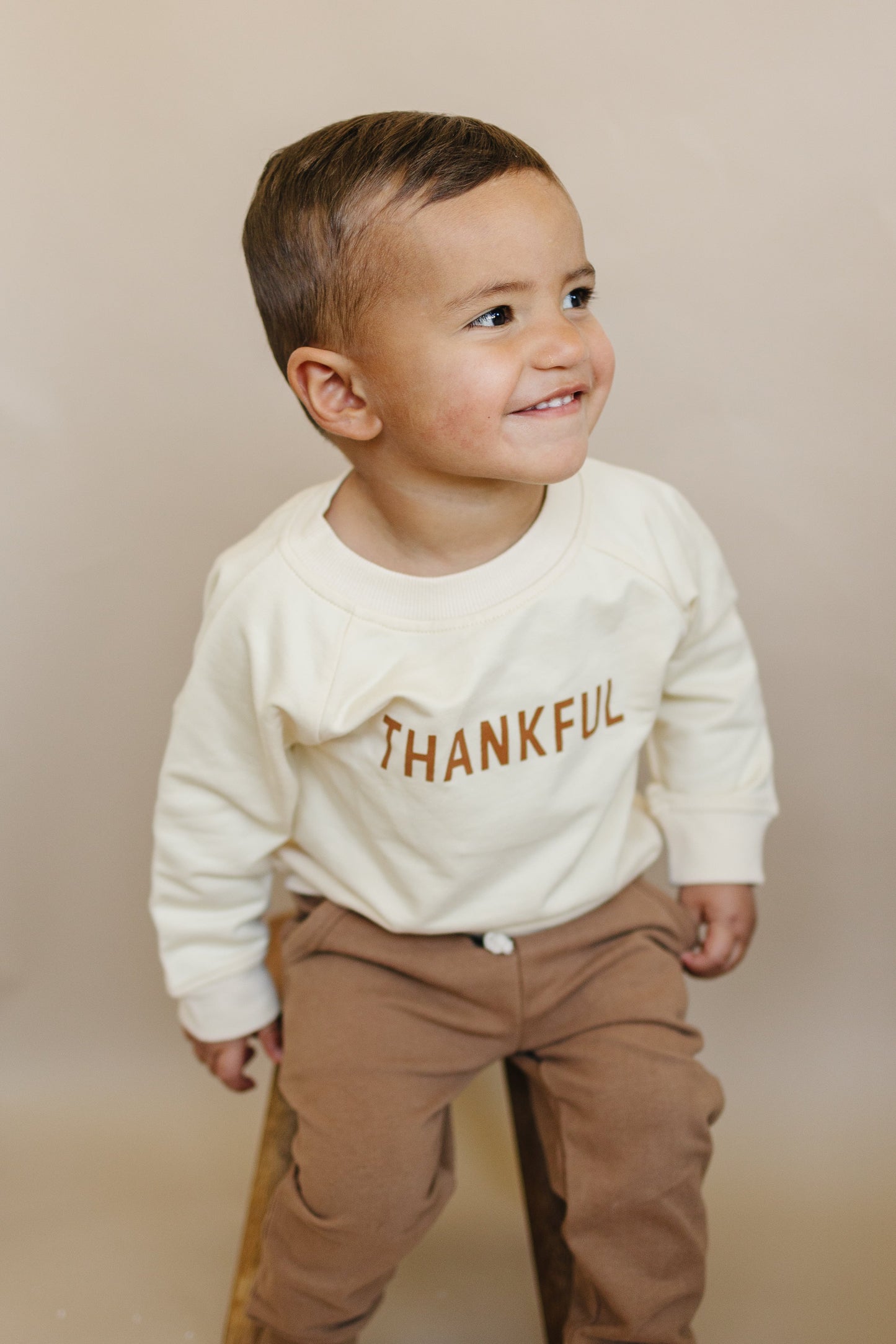 Thankful Organic Cotton Crewneck Sweatshirt - Cream or Brown