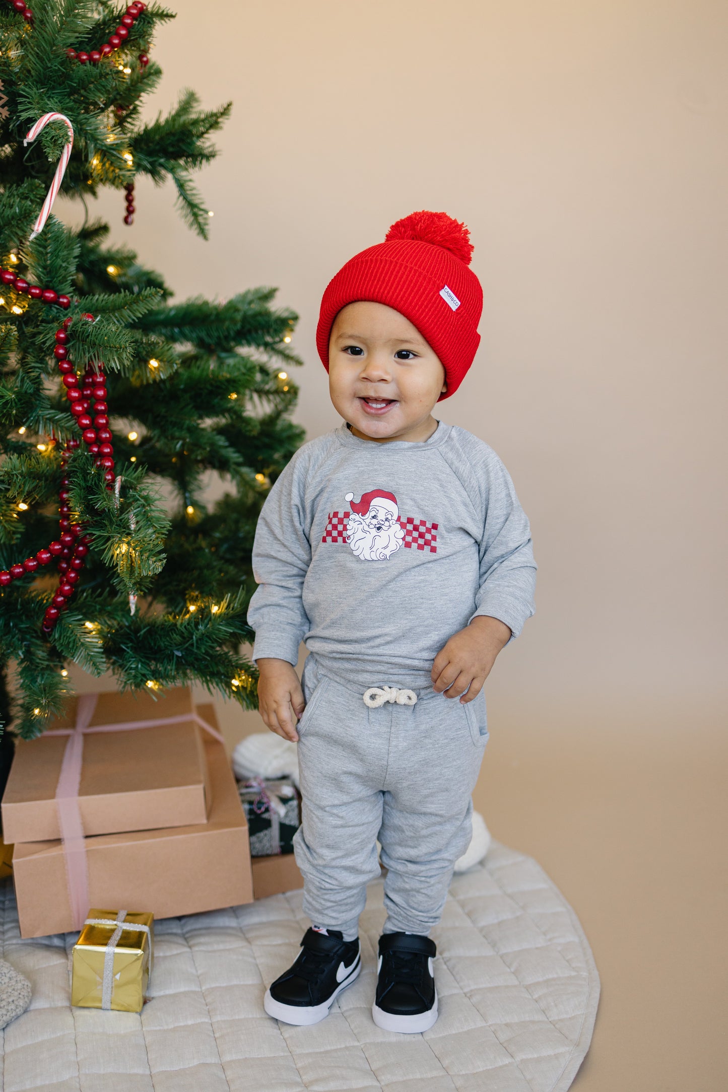 Checkered Santa Christmas Bamboo Crewneck & Jogger Set