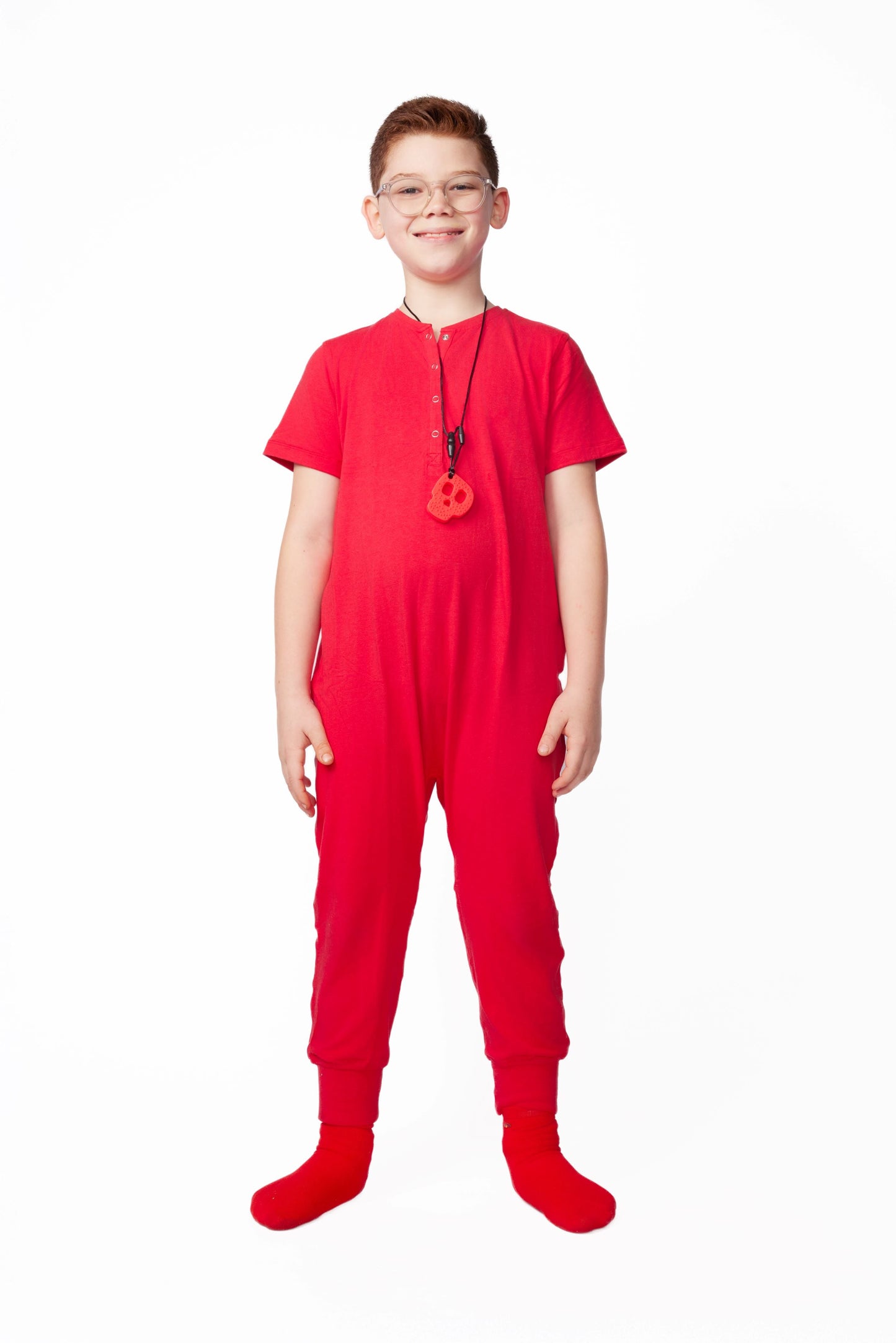 Ultimate Comfort Playsuit w Chewy Sensory Bracelet-RED
