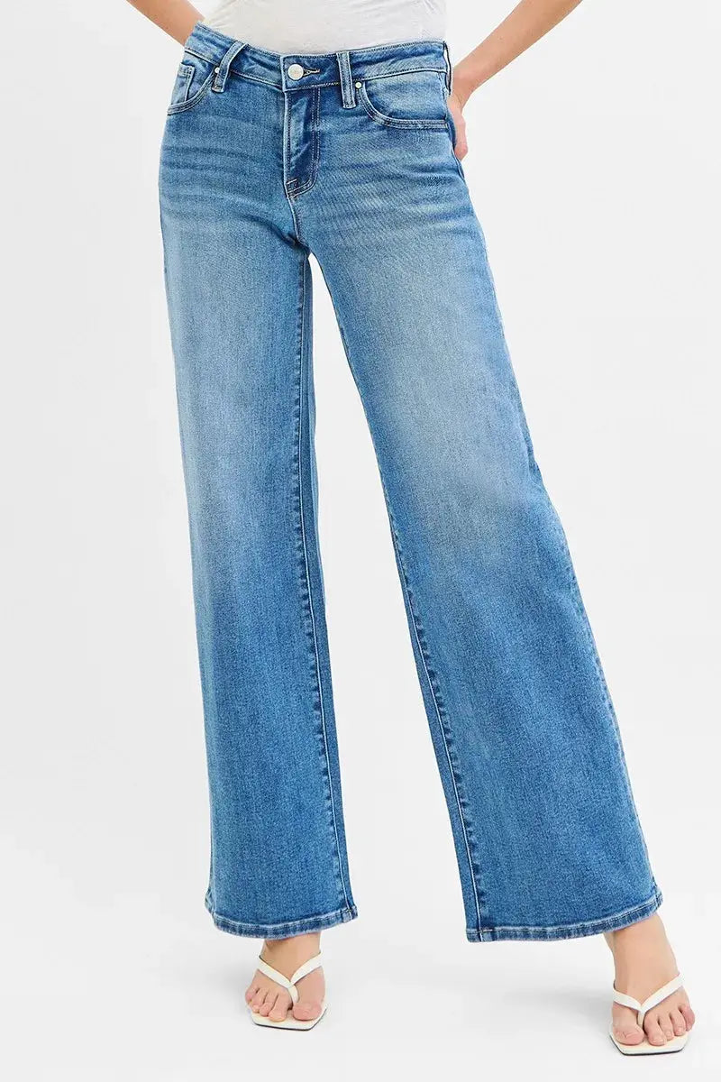 Full Size/Plus Size Low Rise Wide Leg RISEN Jeans