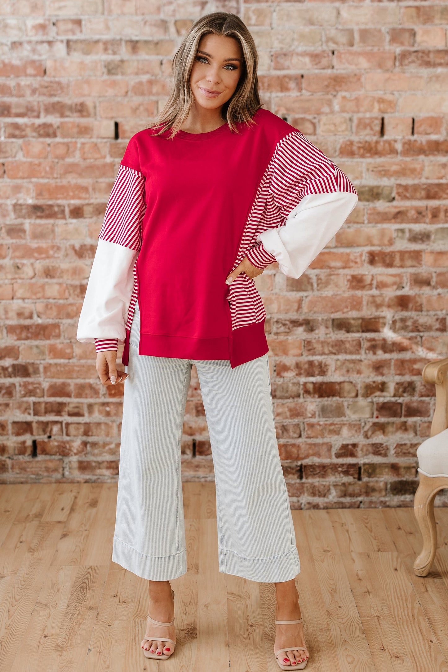 Stripe Patchwork Long Sleeve Colorblock Sweatshirt