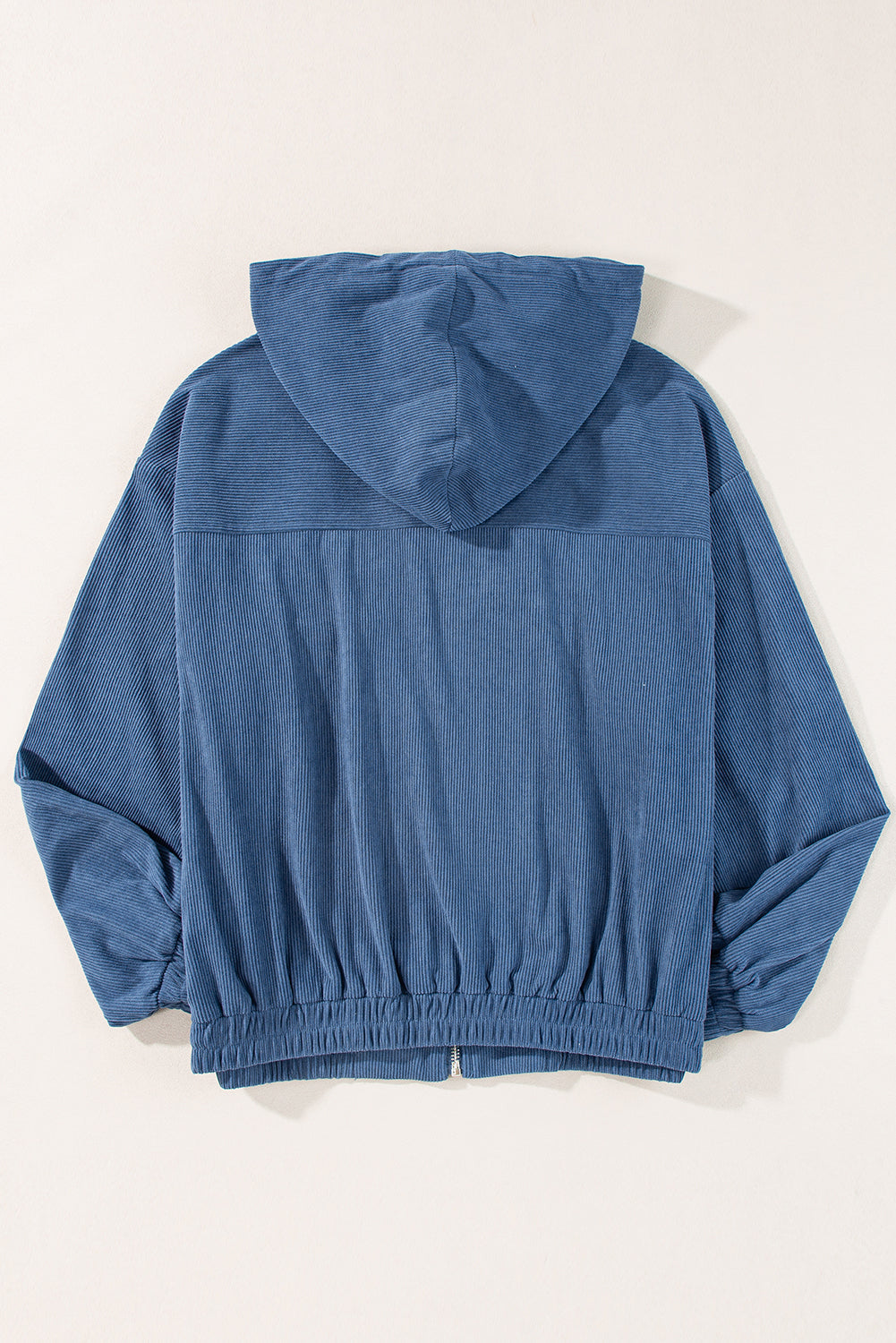 Solid Corduroy Zip-Up Pocketed Hooded Jacket