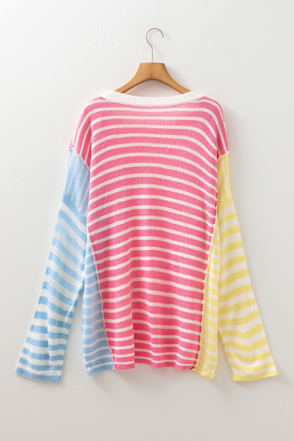 Plus Size Stripe Reverse Seam Colorblock Sweater