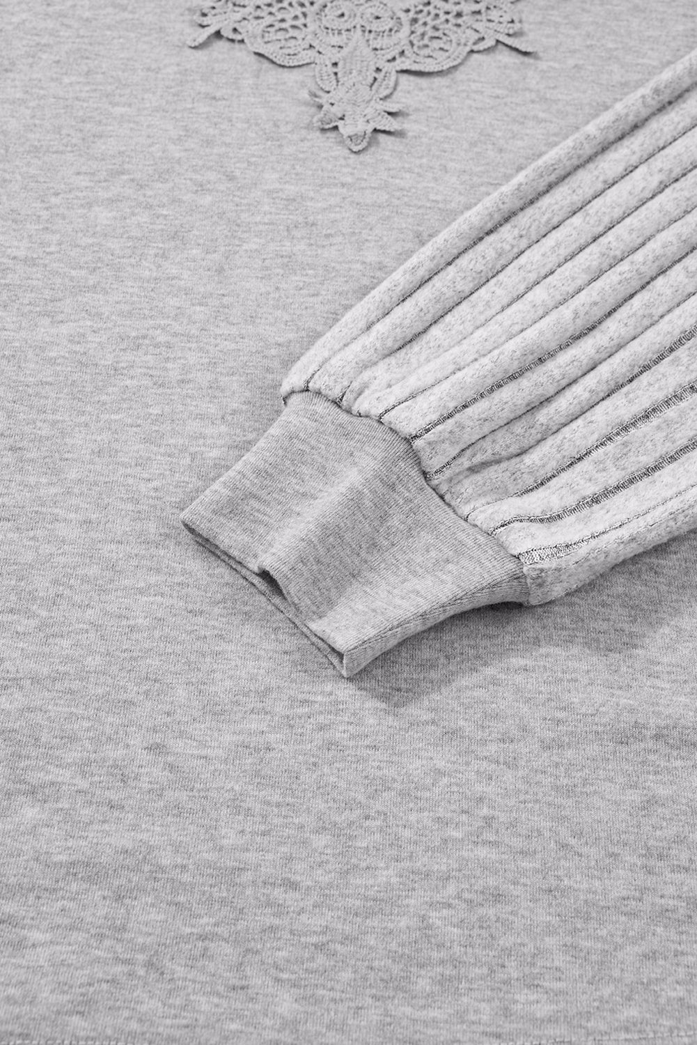 Hollow Lace Ribbed Knit Patchwork Long Sleeve Top