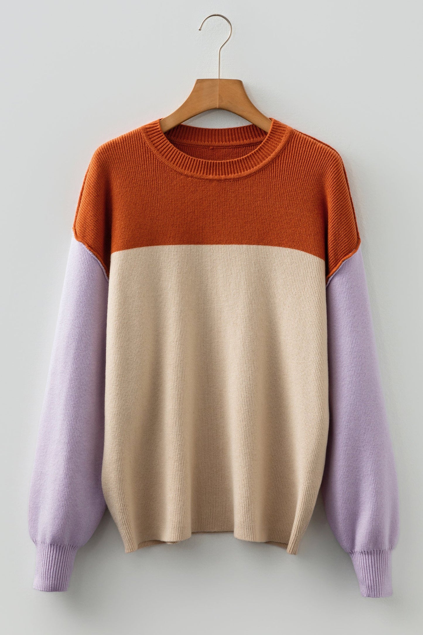 Colorblock Ribbed Knit Long Sleeve Sweater