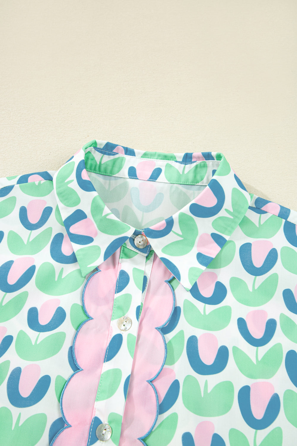 Floral Scalloped Notched Neck Mini Dress