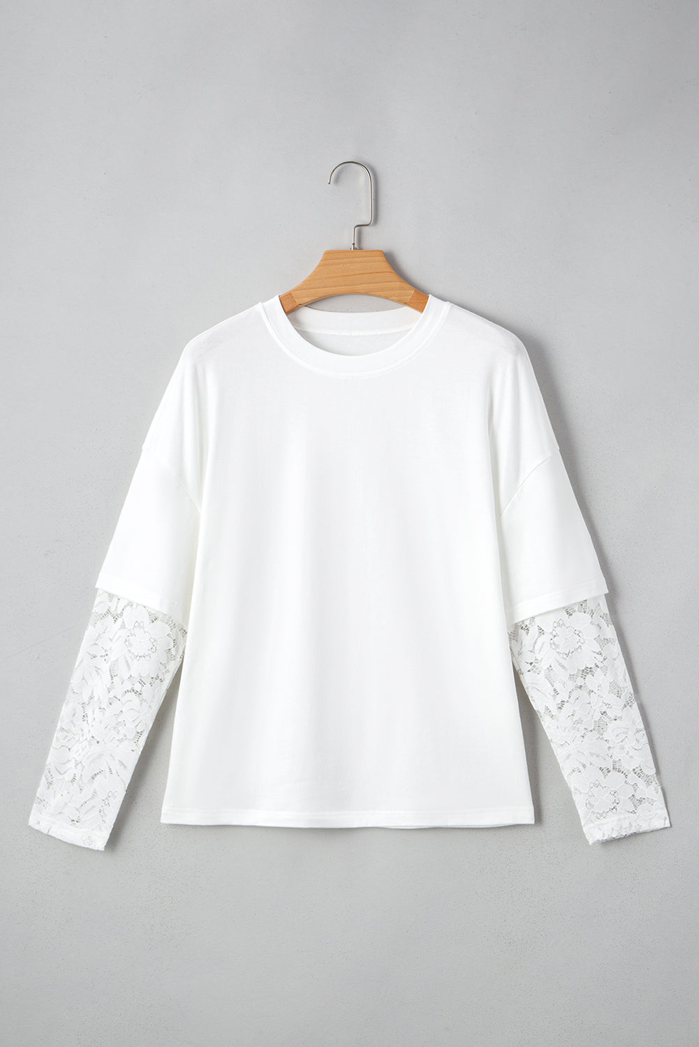 Lace Insert Long Sleeve Drop Shoulder Tee