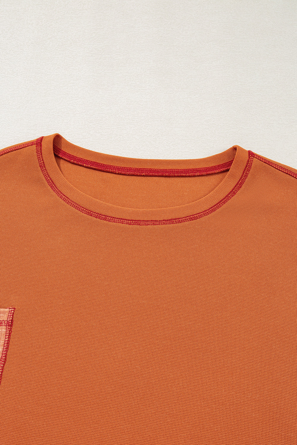 Plus Size Textured Knit Patchwork Chest Pocket Top