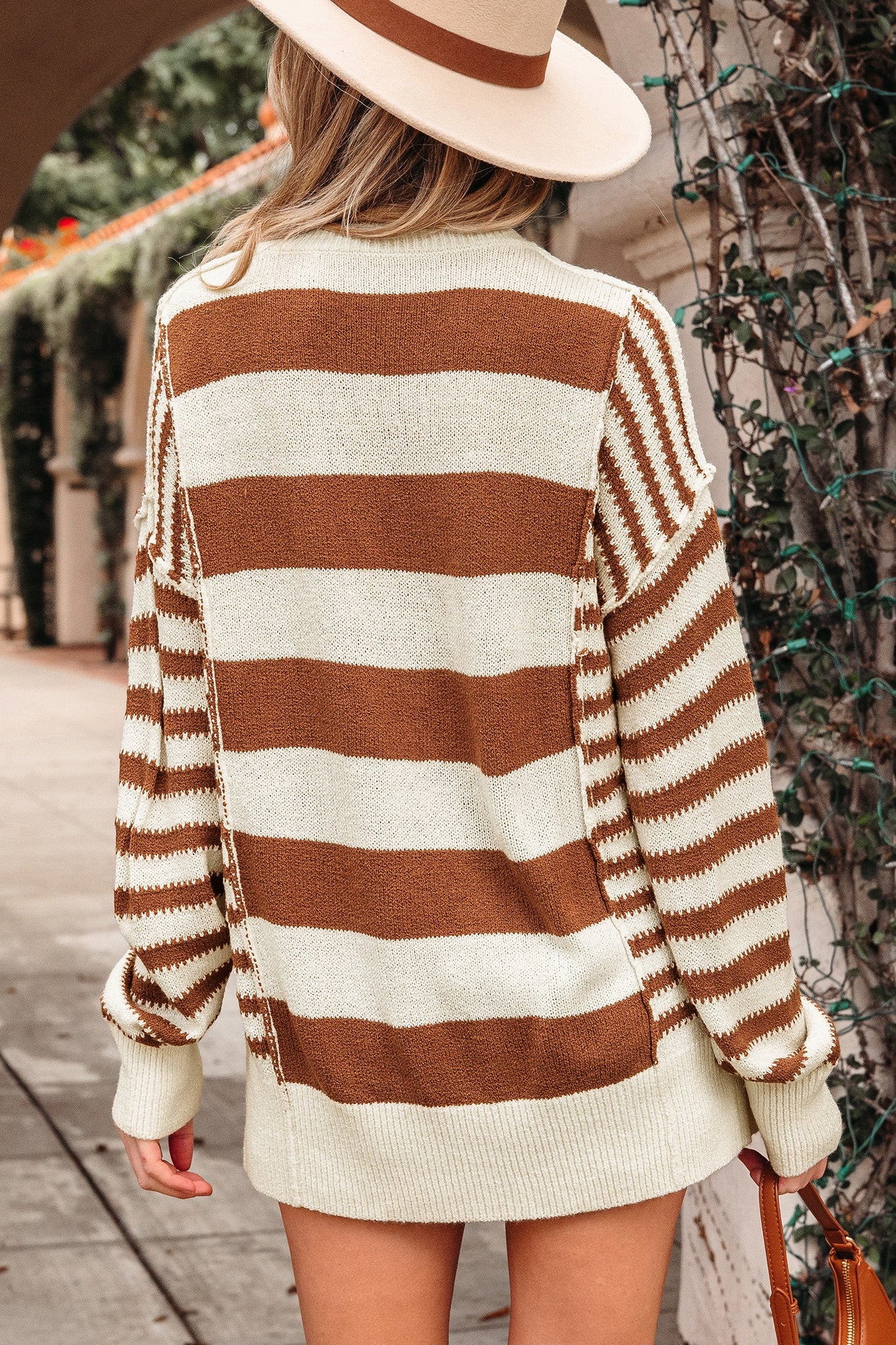 Stripe Patchwork Drop Shoulder Sleeve Sweater
