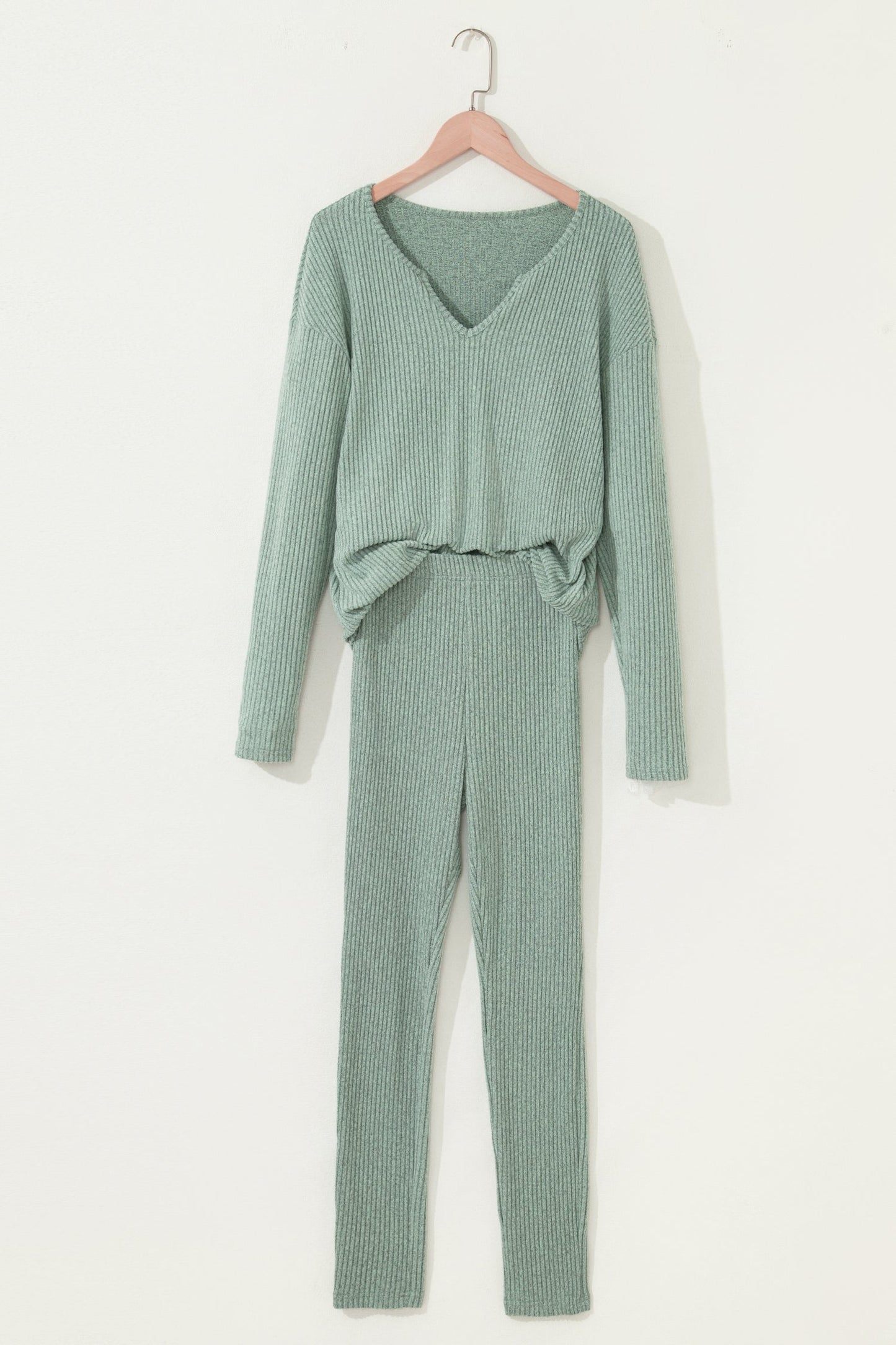 Ribbed Knit Long Sleeve Top and Leggings Set