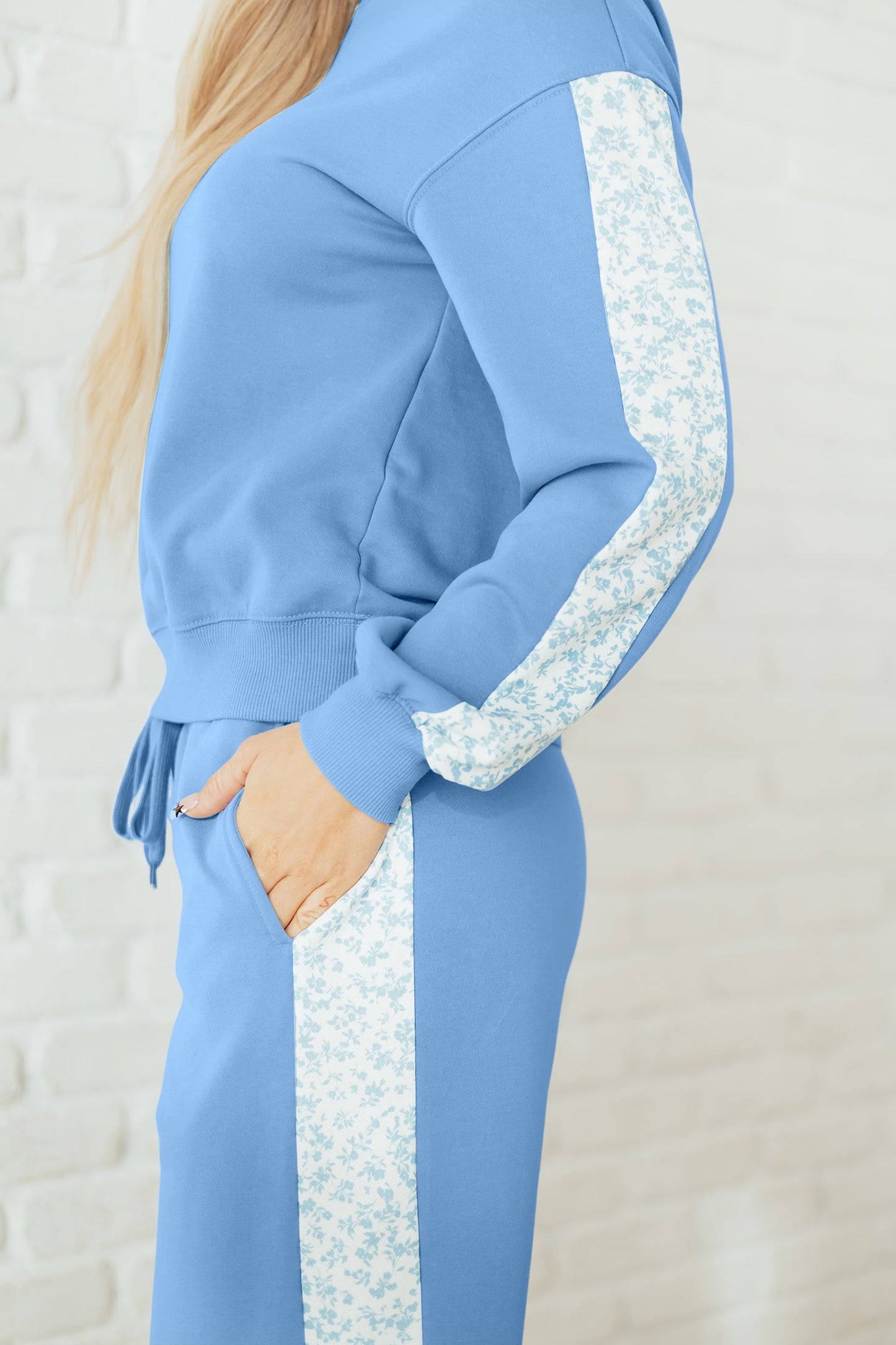 Floral Patchwork Pullover and Sweatpants Lounge Set