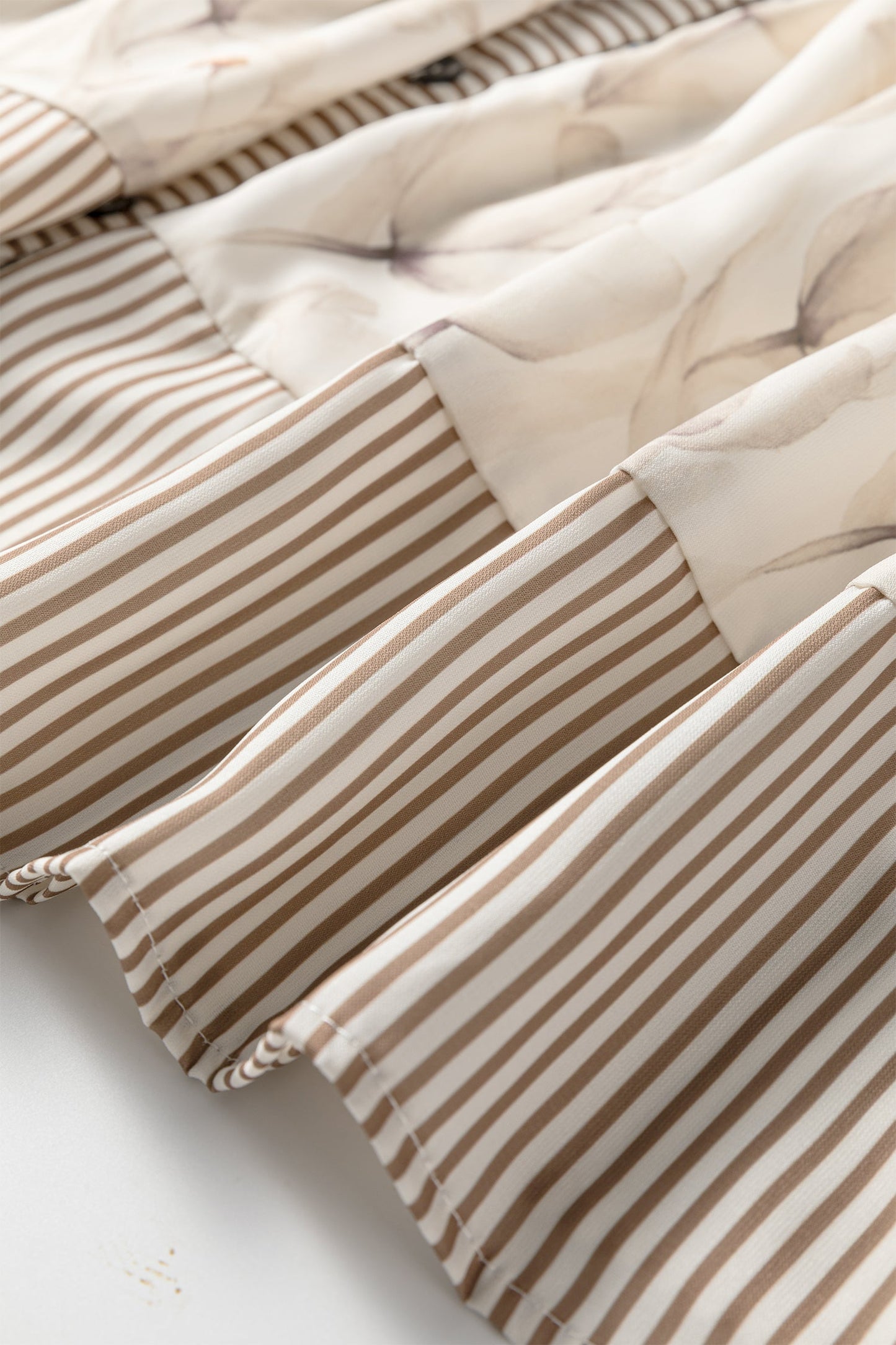 Plus Size Floral Stripe Trim Patchwork Button-Up Dress