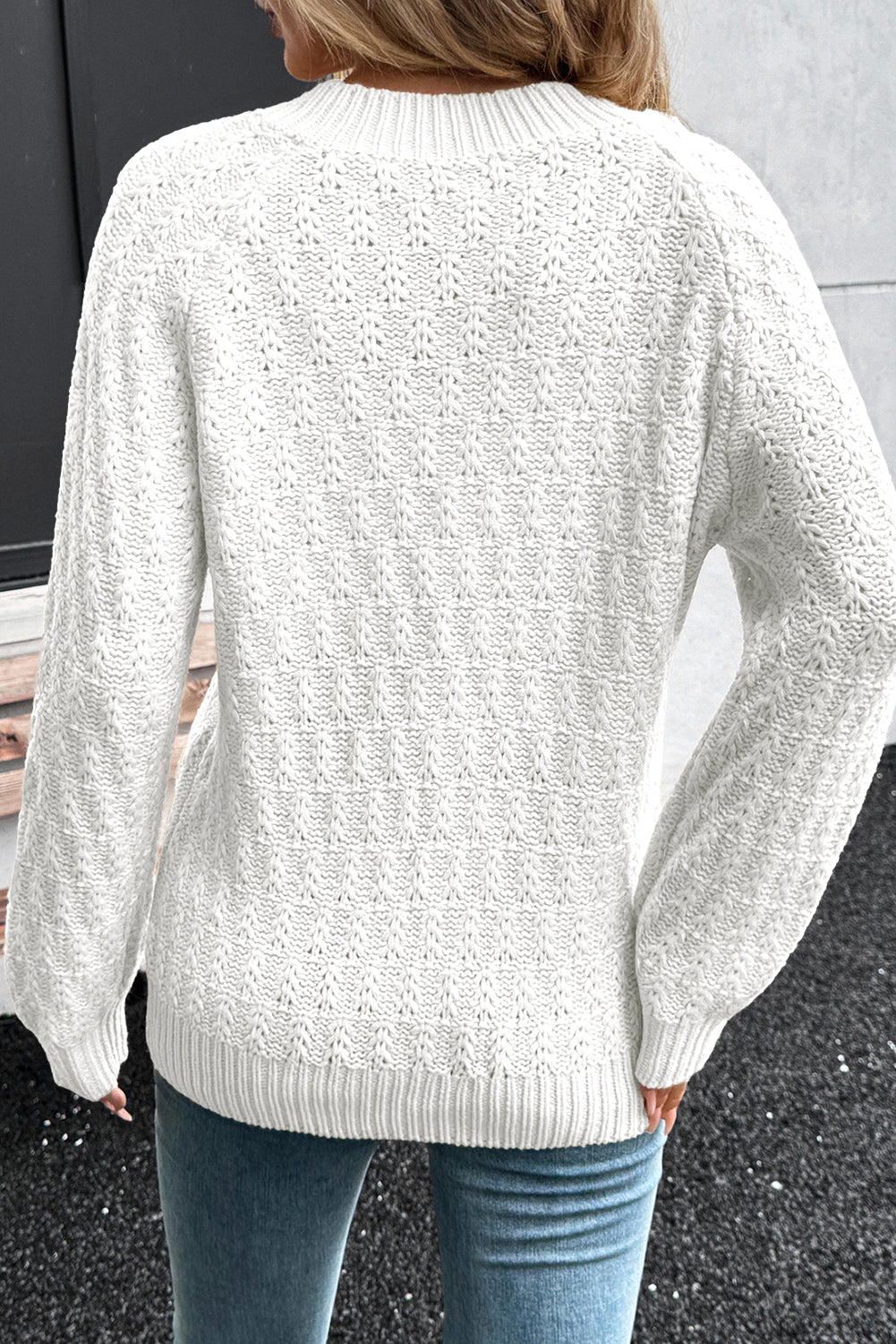 Textured Knit Ribbed Edge V-Neck Sweater