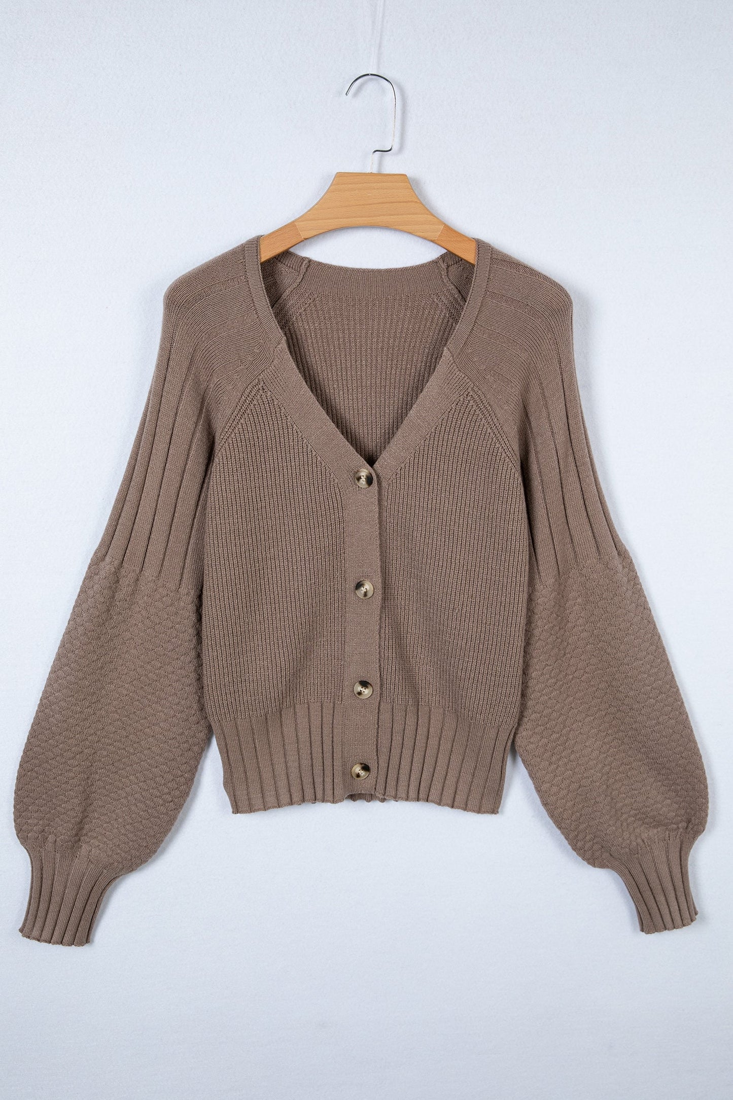 Textured Knit Button Front V-Neck Cardigan