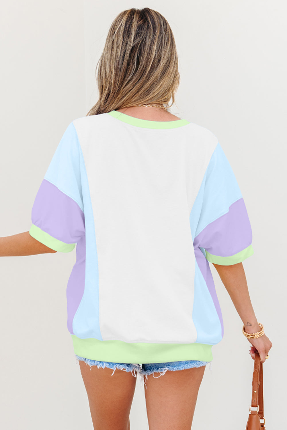 Colorblock Patchwork 3/4 Sleeve Chest Pocket T-Shirt