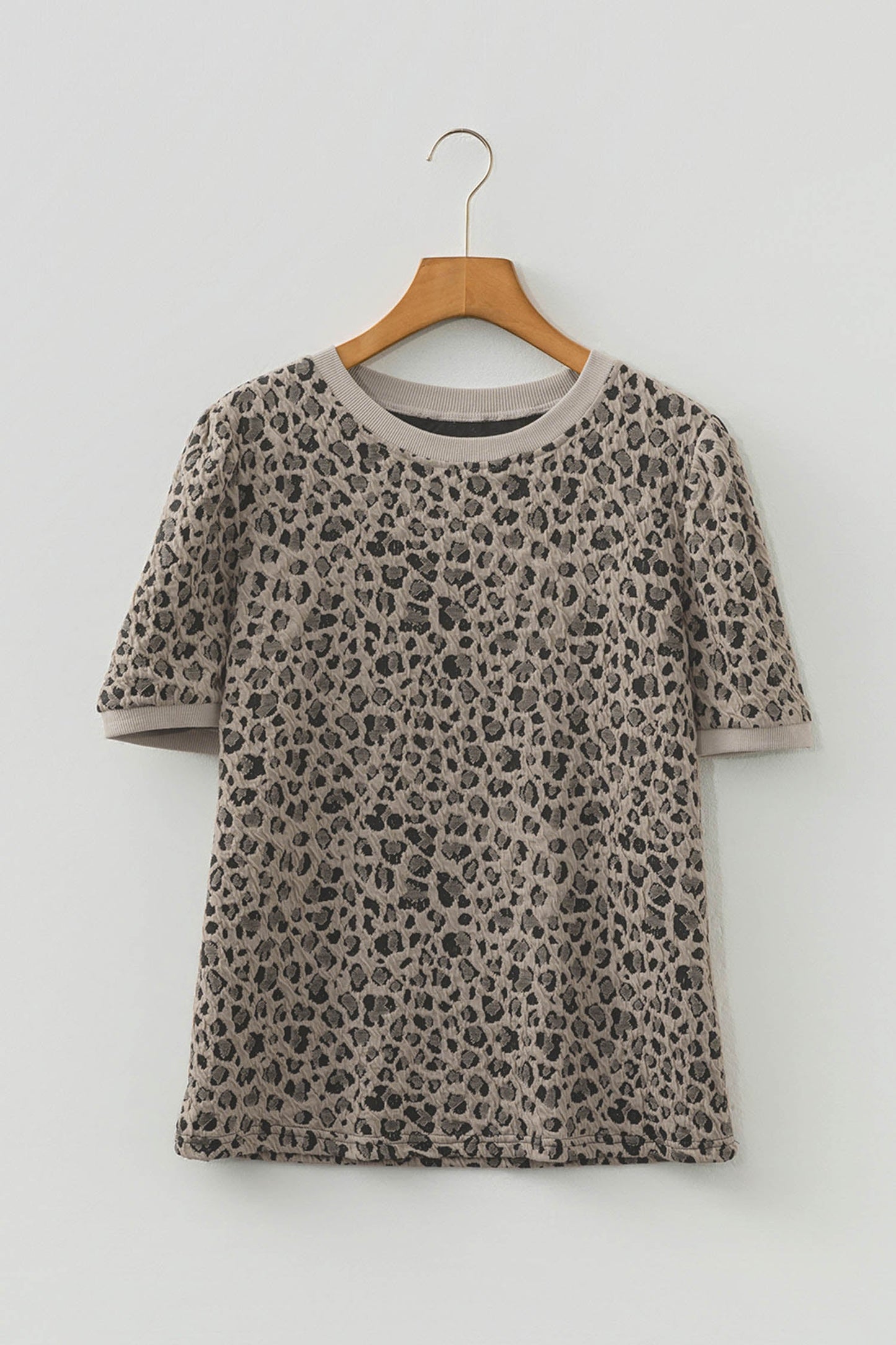 Leopard Textured Crewneck Short Sleeve Top