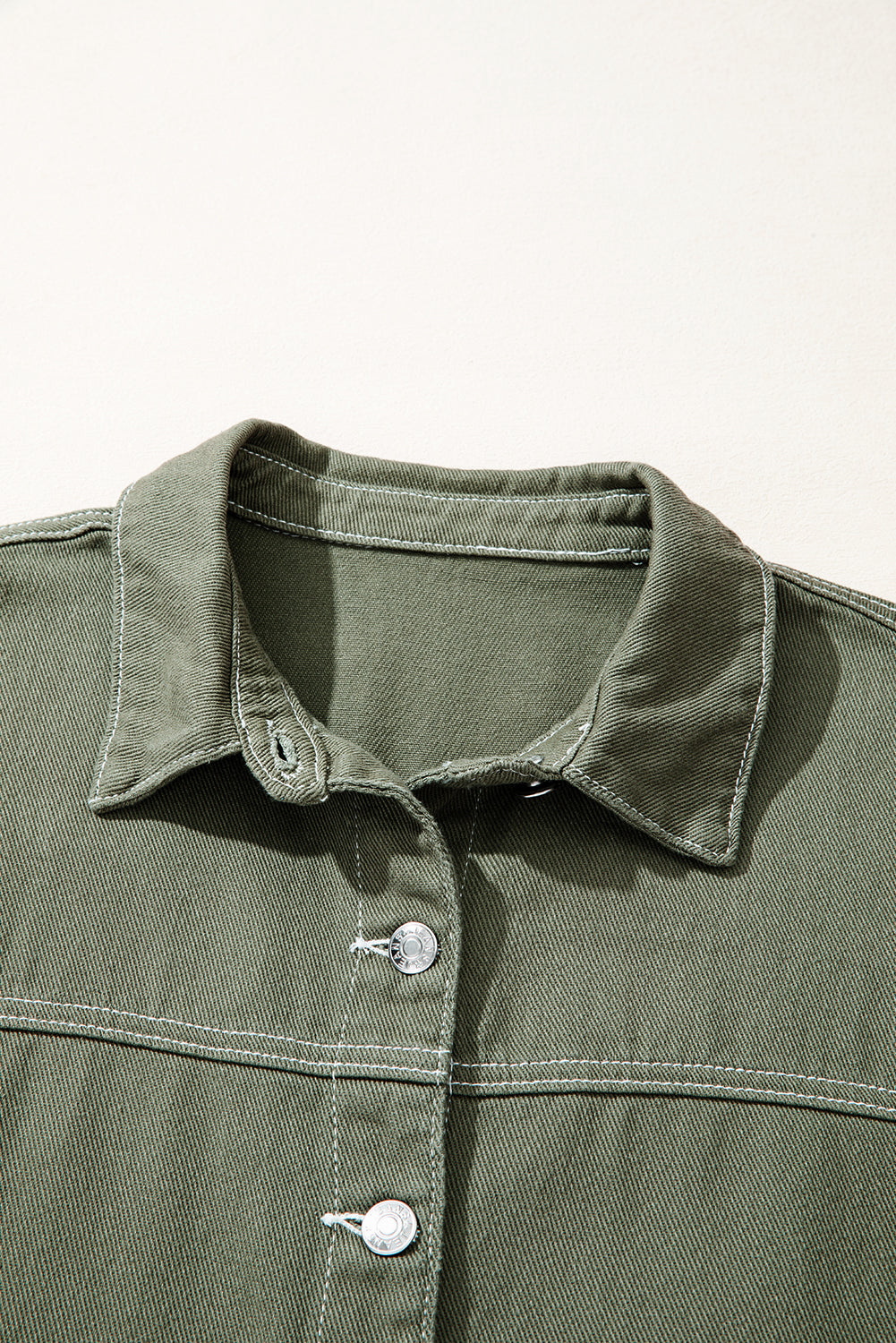 Denim Button-Up Patch Pocket Collared Jacket