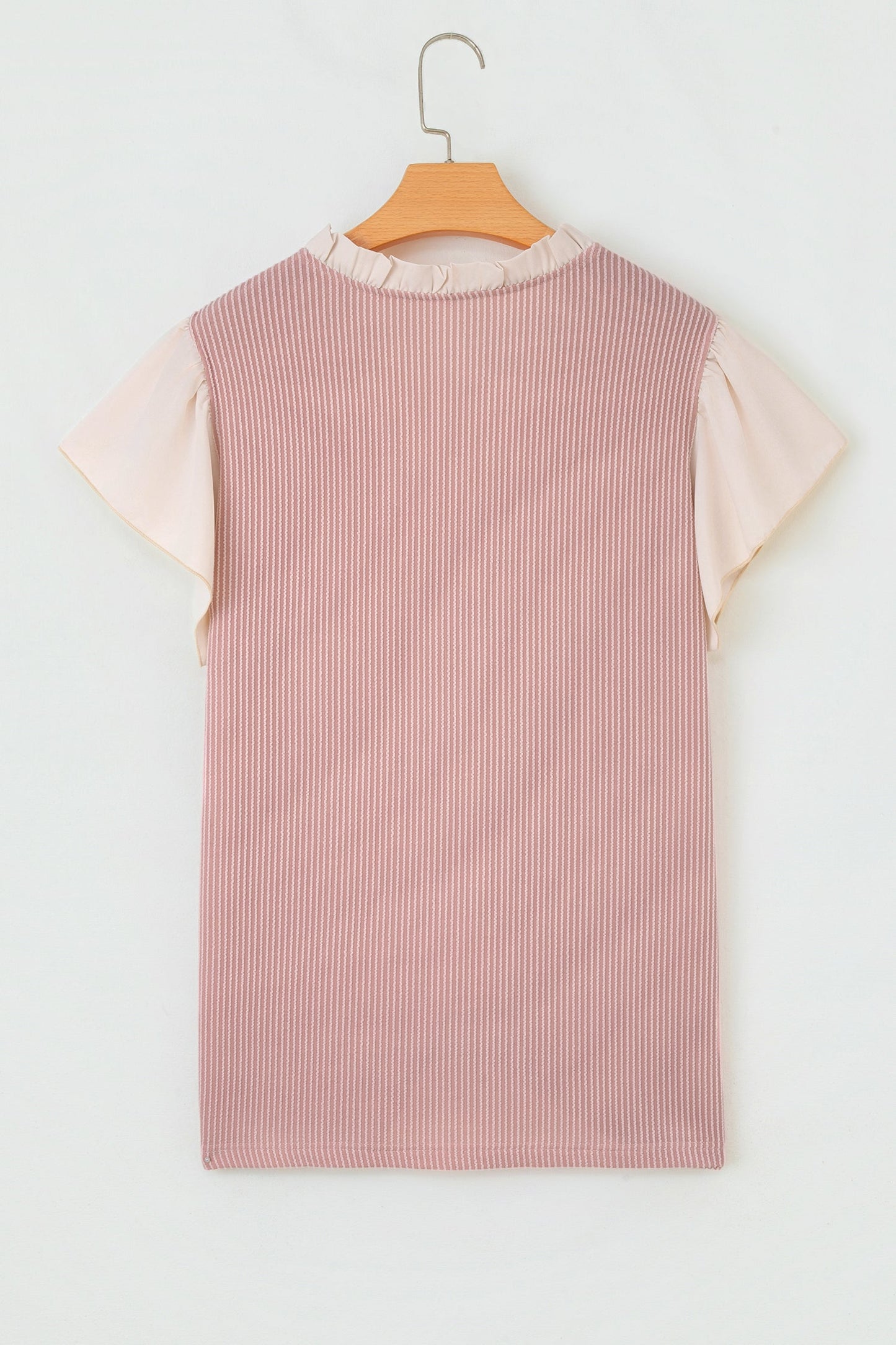 Plus Size Colorblock Corded Knit Ruffle Sleeve Blouse