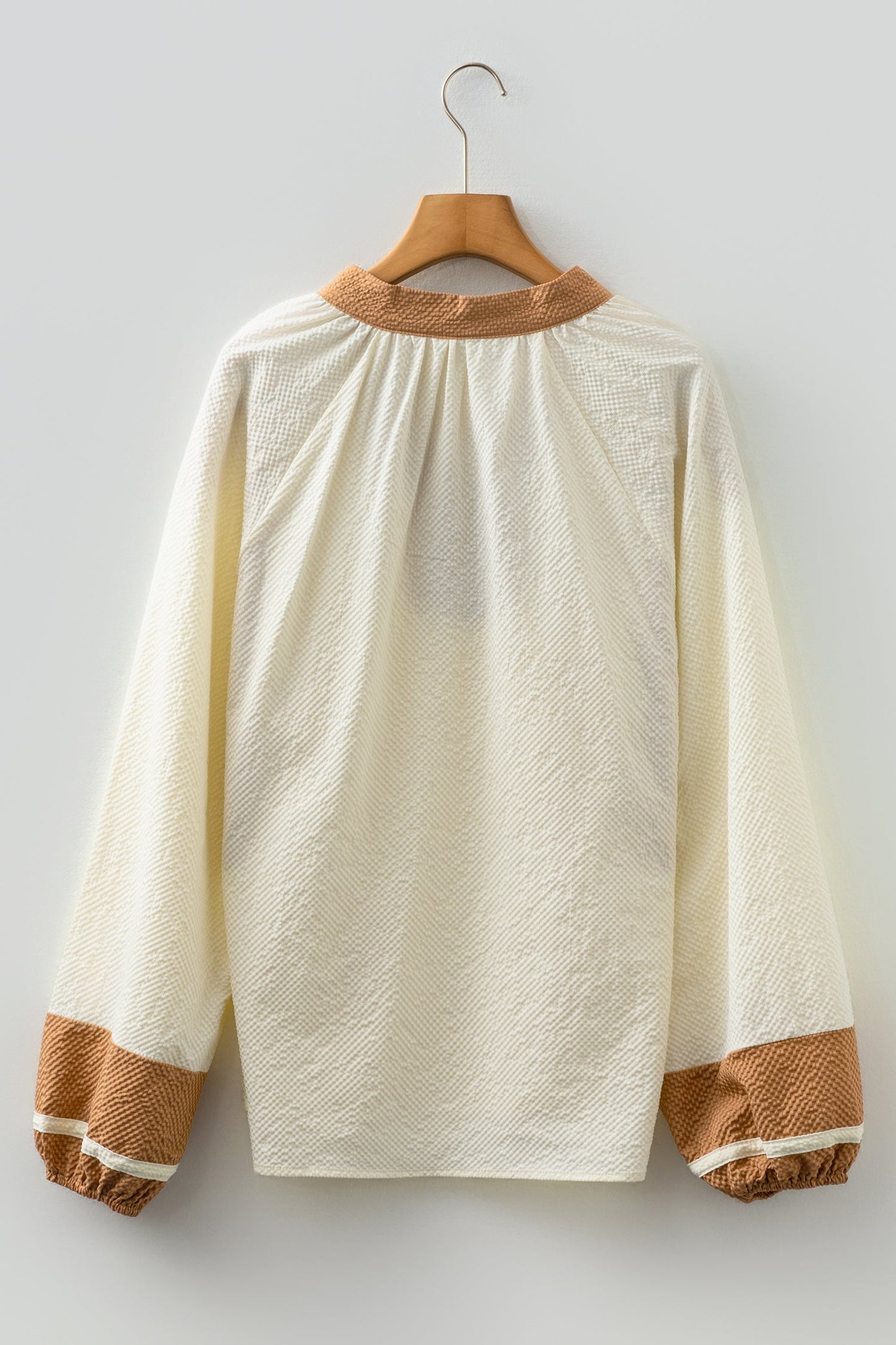 Colorblock Patchwork V-Neck Textured Blouse