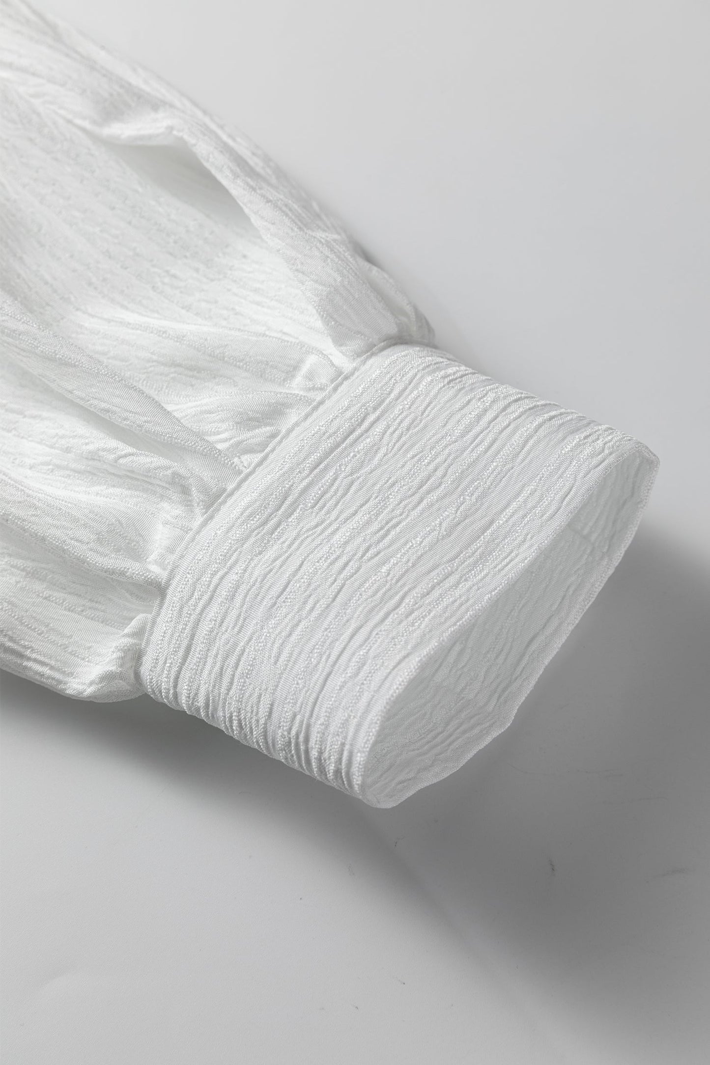 Solid Crinkled Lantern Sleeve Buttoned Shirt