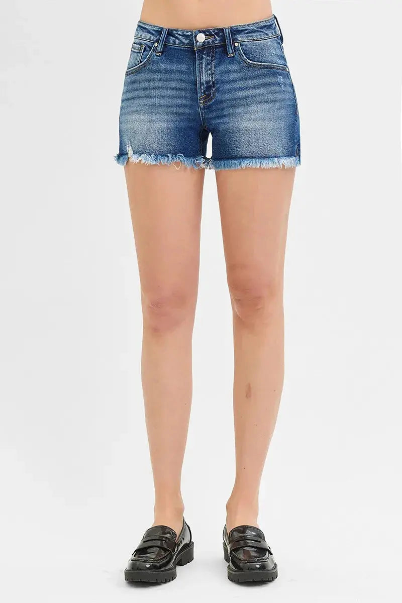 Full Size/Plus Size Low Rise Frayed Denim Shorts by RISEN Jeans