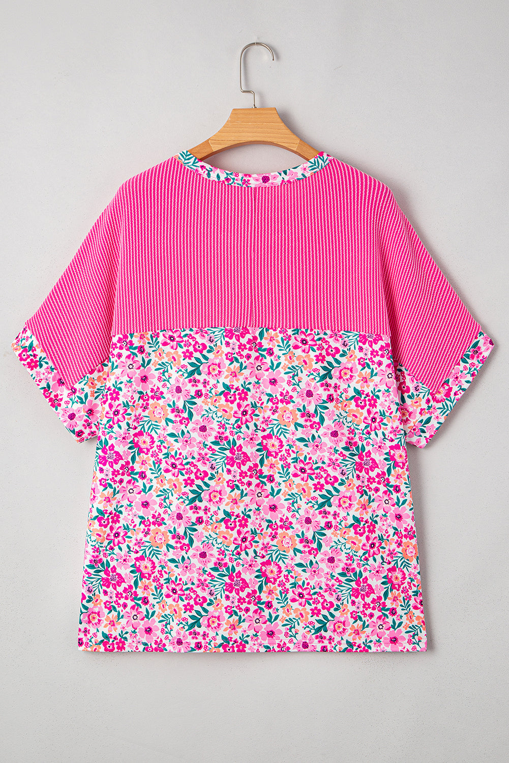 Plus Size Floral Corded Patchwork Crewneck Top