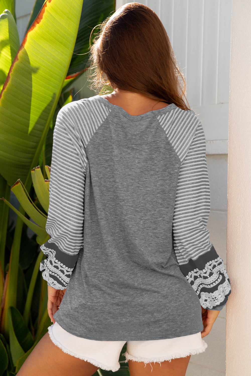 Stripe Patchwork Raglan Long Sleeve Top