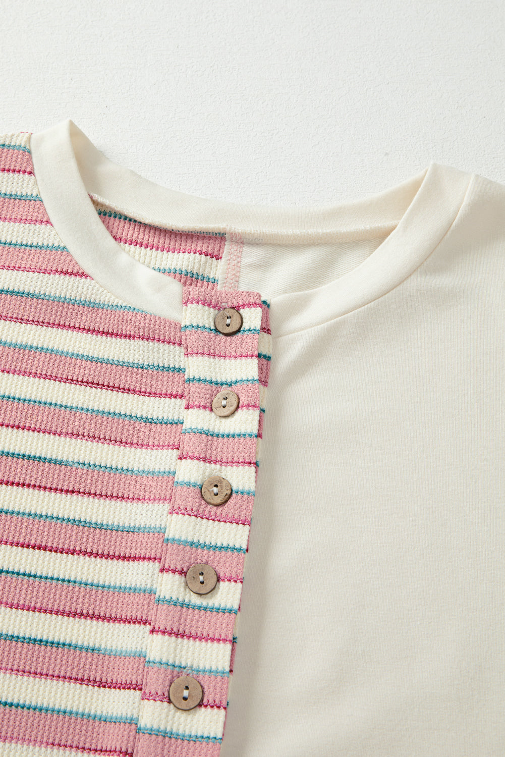 Stripe Patchwork Long Sleeve Henley Top