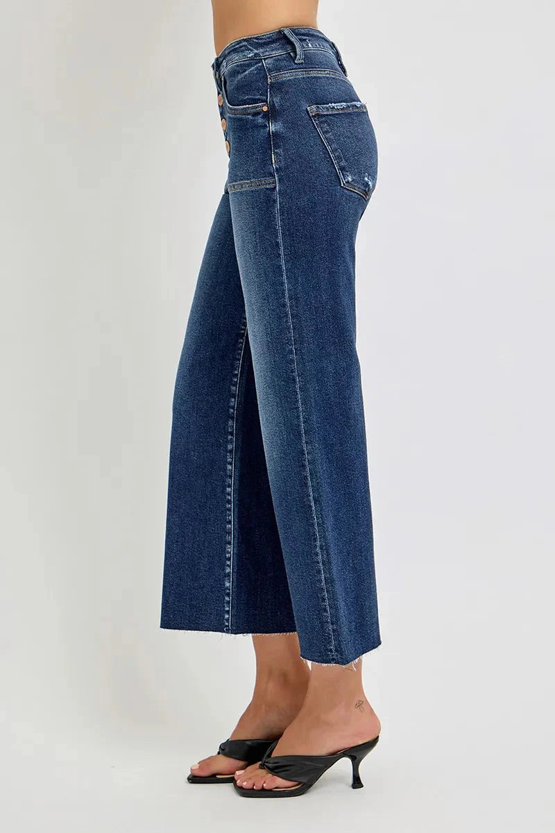Full Size High Rise Wide Leg Cropped Button Fly RISEN Jeans – Plus Size