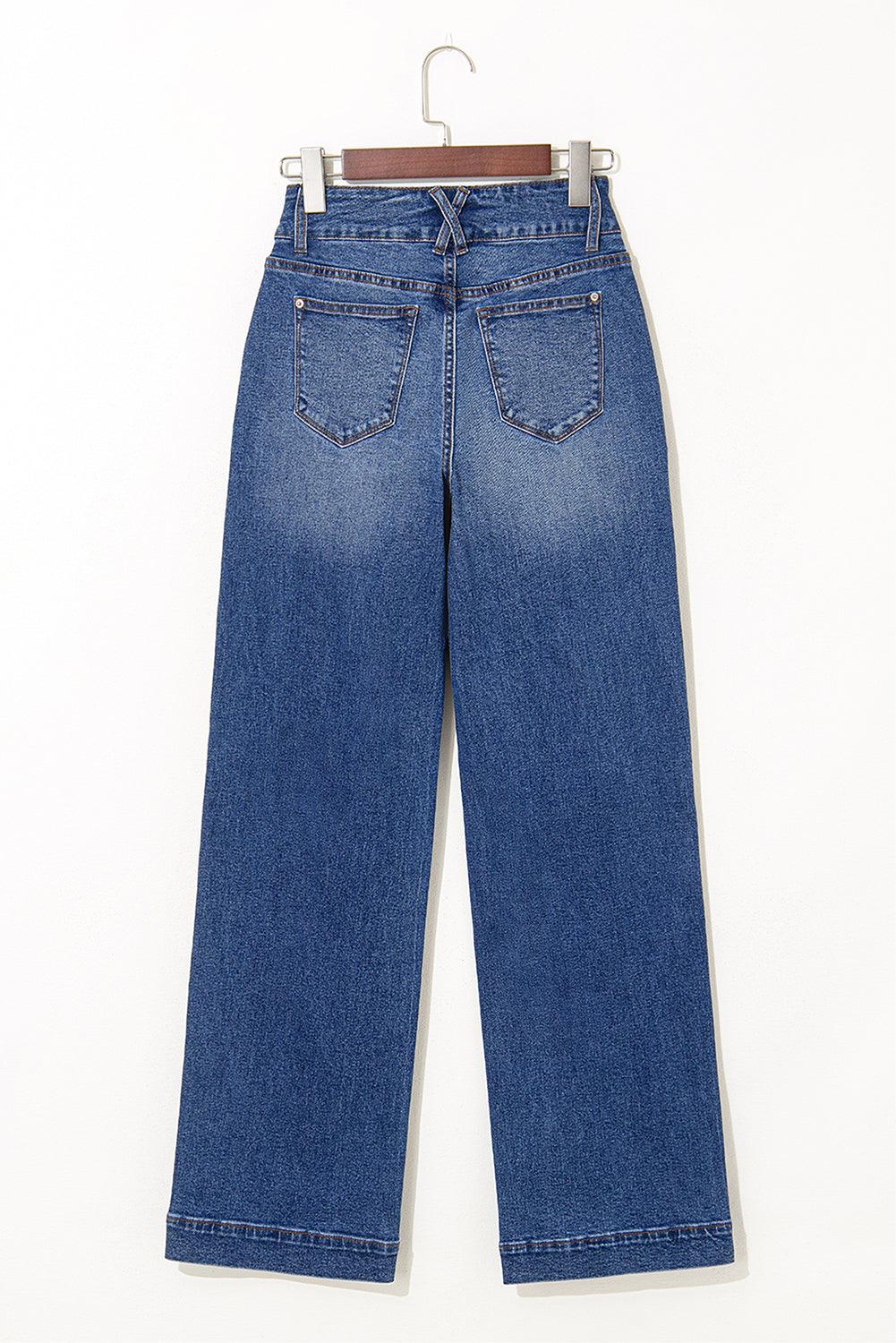 Denim Double Button Straight Leg Jeans