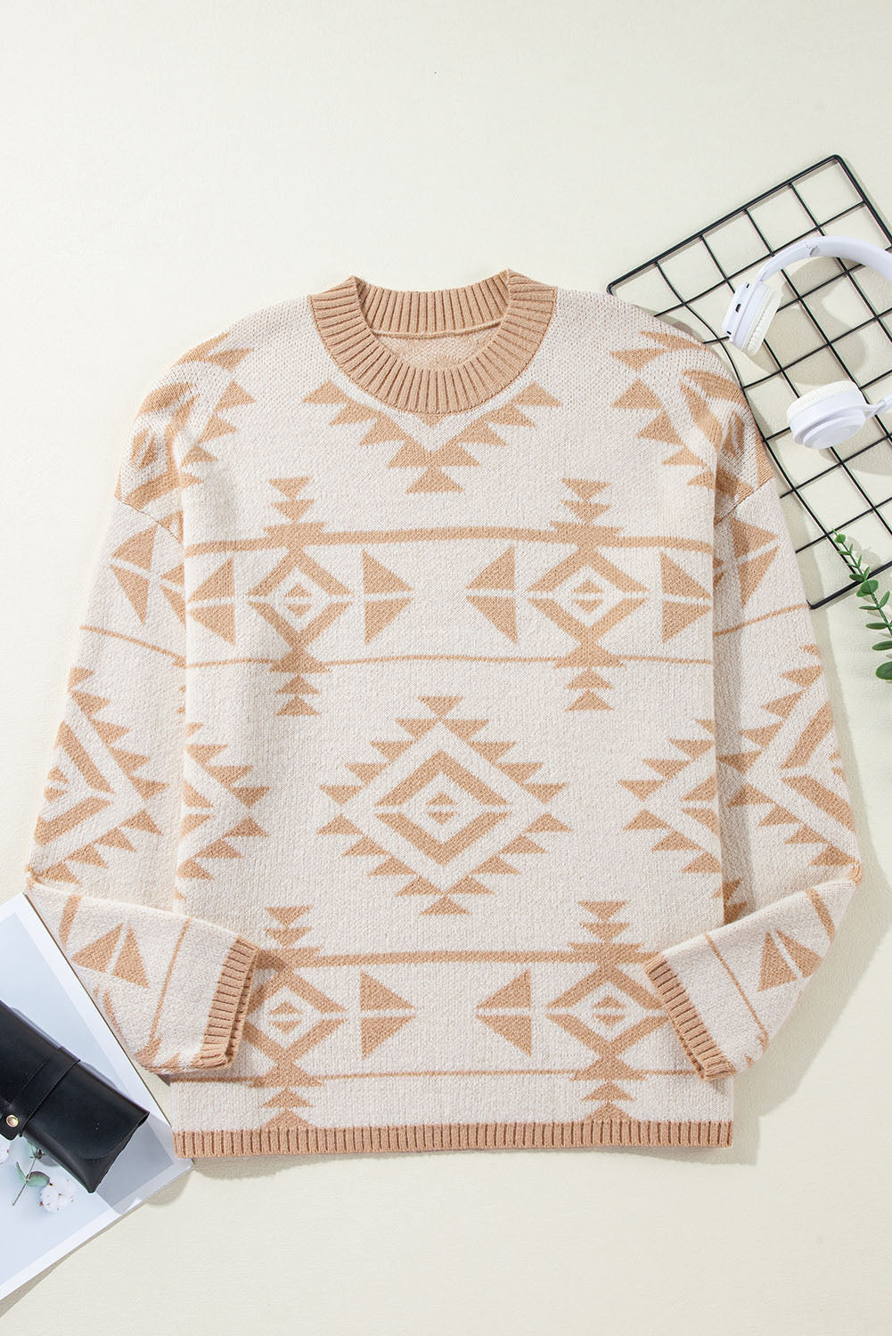 Plus Size Western Aztec Long Sleeve Sweater