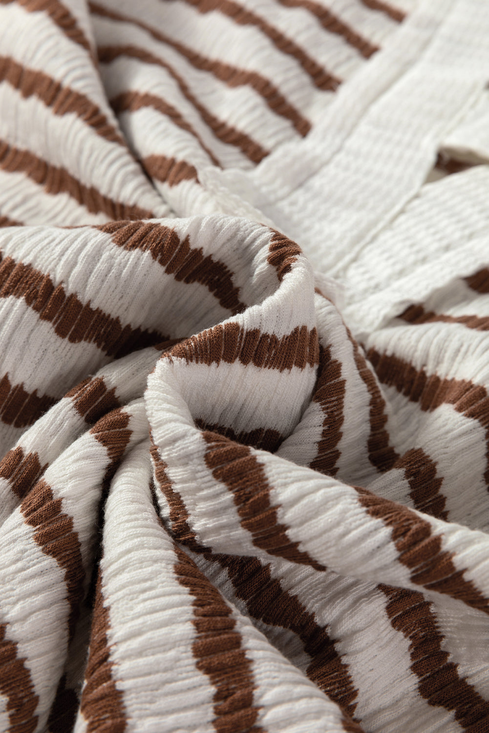 Stripe Textured Long Sleeve Hooded V-Neck Top