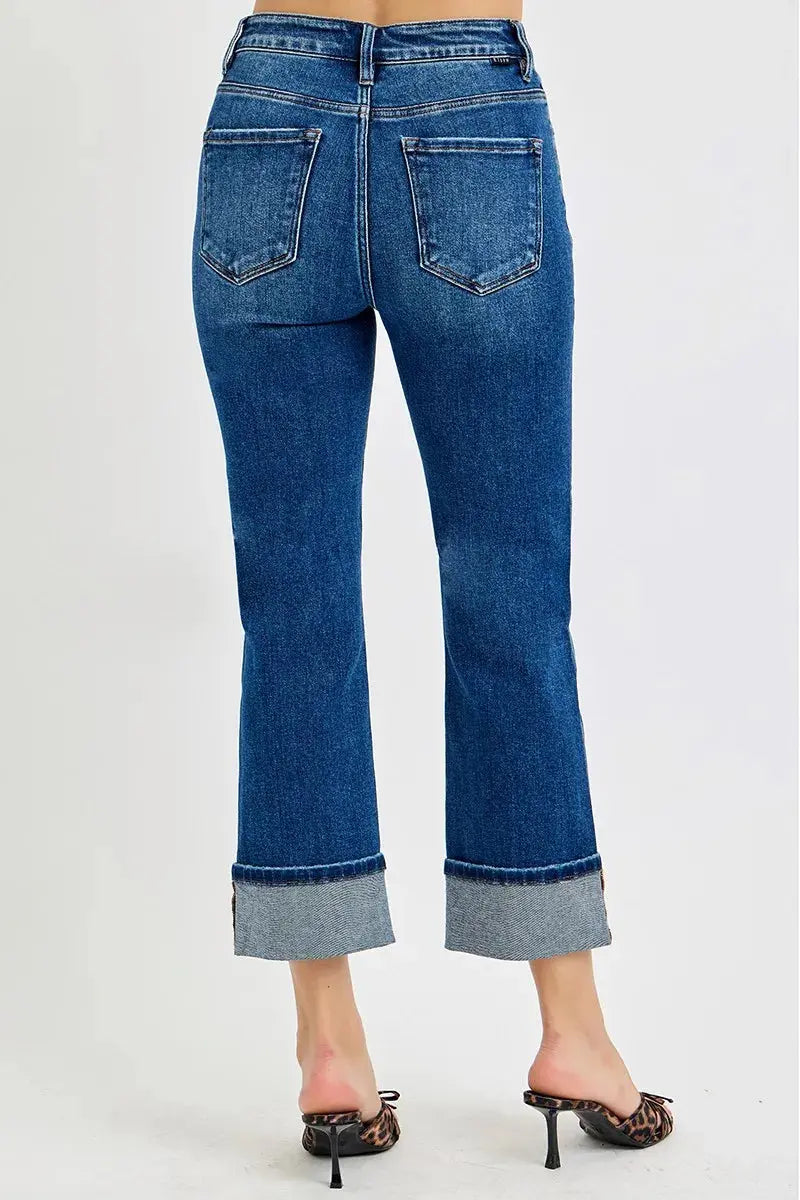 Full/Plus Size High Rise Ankle Straight Cuffed RISEN Jeans