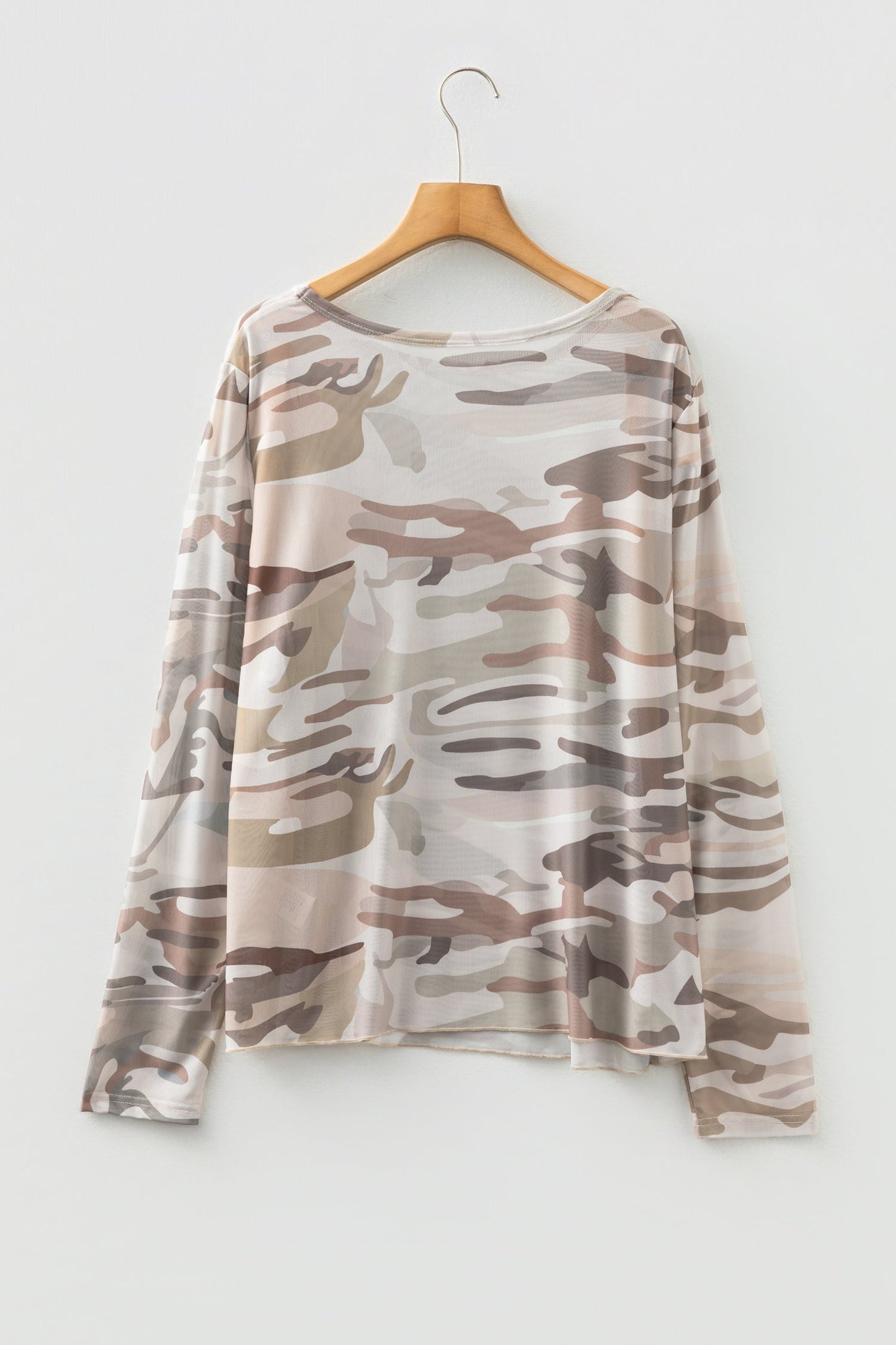 Plus Size Western Camo Mesh Long Sleeve Top