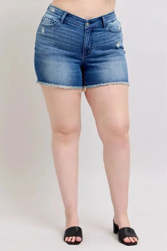 Judy Blue Jeans - Full Size V-Front Denim Shorts with Shield Pockets