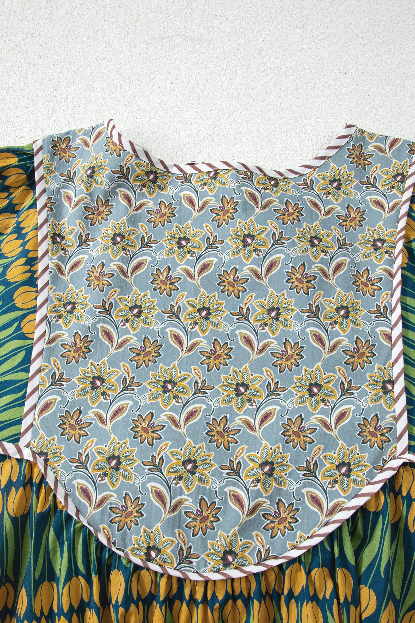 Plus Size Floral Stripe Trim 3/4 Sleeve Mini Dress