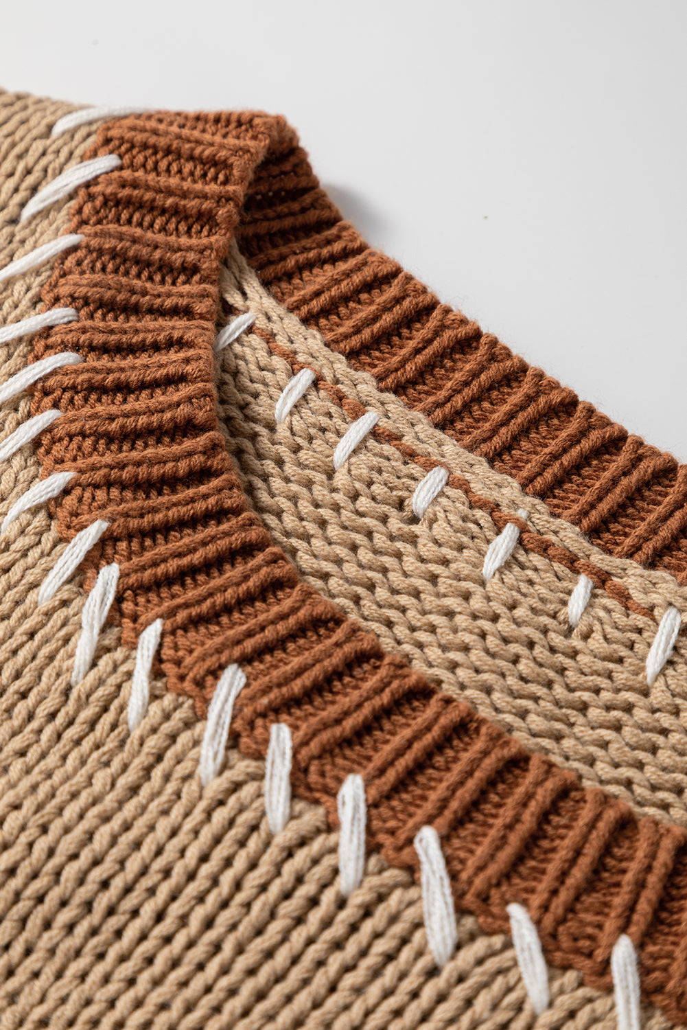 Plus Size Colorblock Knit Contrast Stitch Crewneck Sweater